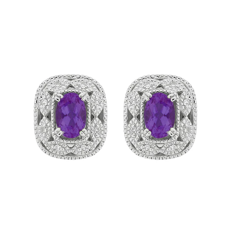 10K White Gold Amethyst and Diamond Earrings