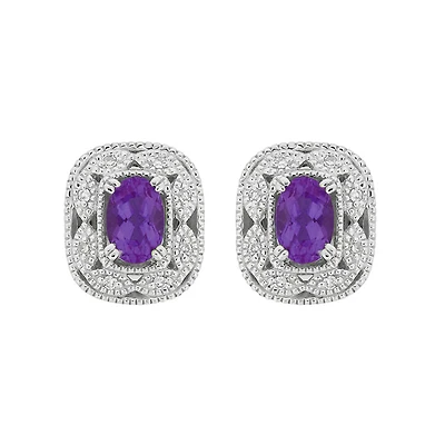 10K White Gold Amethyst and Diamond Earrings