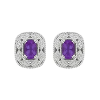 10K White Gold Amethyst and Diamond Earrings