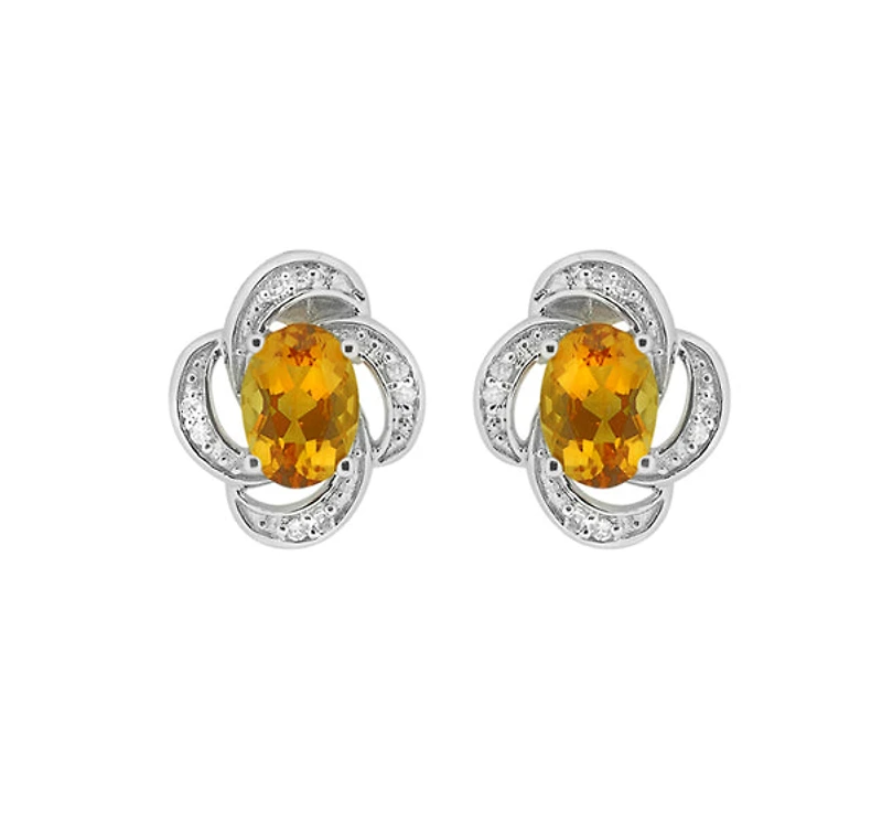 10K White Gold Prong-set Citrine Earrings with Diamonds