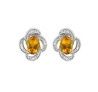 10K White Gold Prong-set Citrine Earrings with Diamonds