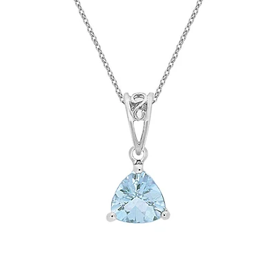 10K White Gold 6.0mm Trillion Cut Aquamarine Pendant - 18"