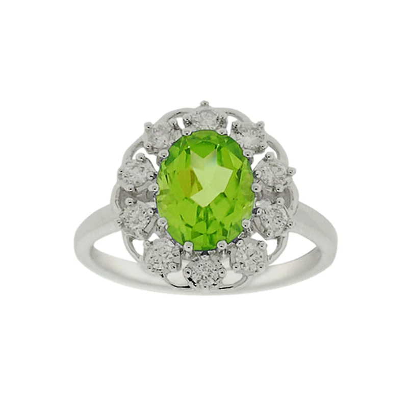 10K White Gold Oval Peridot Ring - 4.5