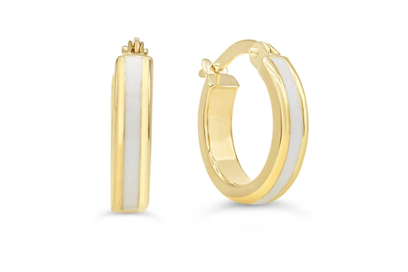 10K Yellow Gold Enamel Hoop Earrings