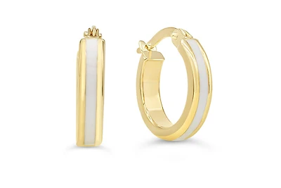 10K Yellow Gold Enamel Hoop Earrings
