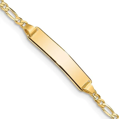 10K Yellow Gold Figaro Link ID Bracelet - 7 Inches