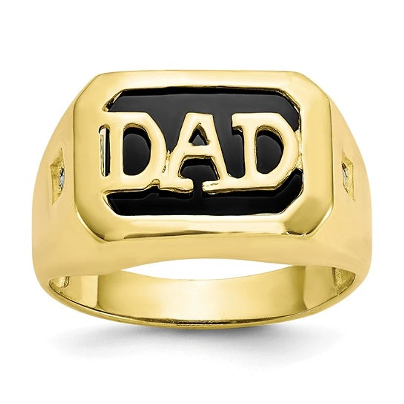 10K Yellow Gold Black Onyx and 0.02cttw Diamond Men's Signet "DAD" Ring