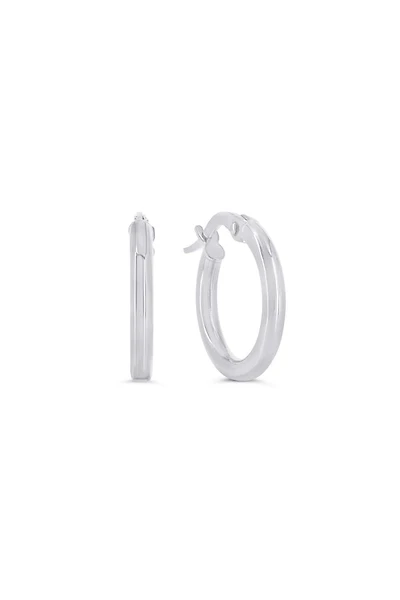 10K White Gold 2mm Tube Hoop Earrings