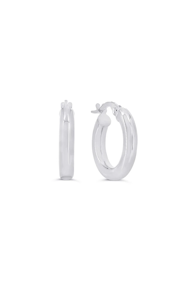10K White Gold 3mm Tube Hoop Earrings