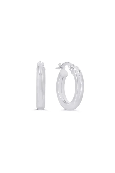 10K White Gold 3mm Tube Hoop Earrings