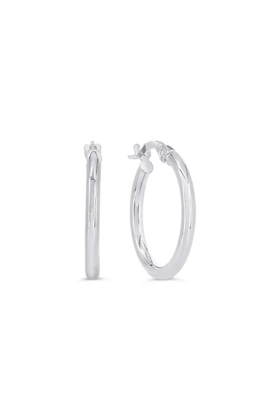 10K White Gold 2mm Tube Hoop Earrings - Medium