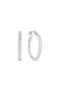 10K White Gold 2mm Tube Hoop Earrings - Medium
