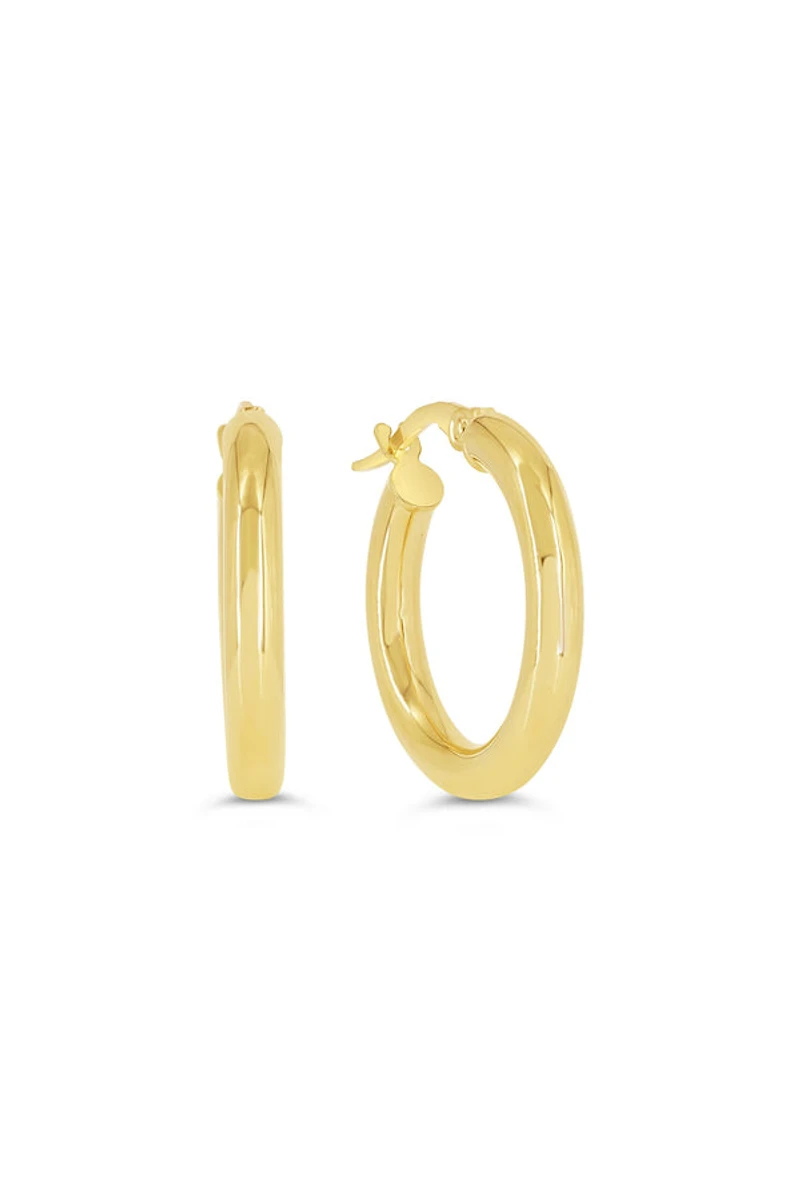 10K Yellow Gold 3mm Tube Hoop Earrings Medium