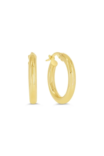 10K Yellow Gold 3mm Tube  Hoop Earrings Medium