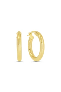 10K Yellow Gold 3mm Tube  Hoop Earrings Medium
