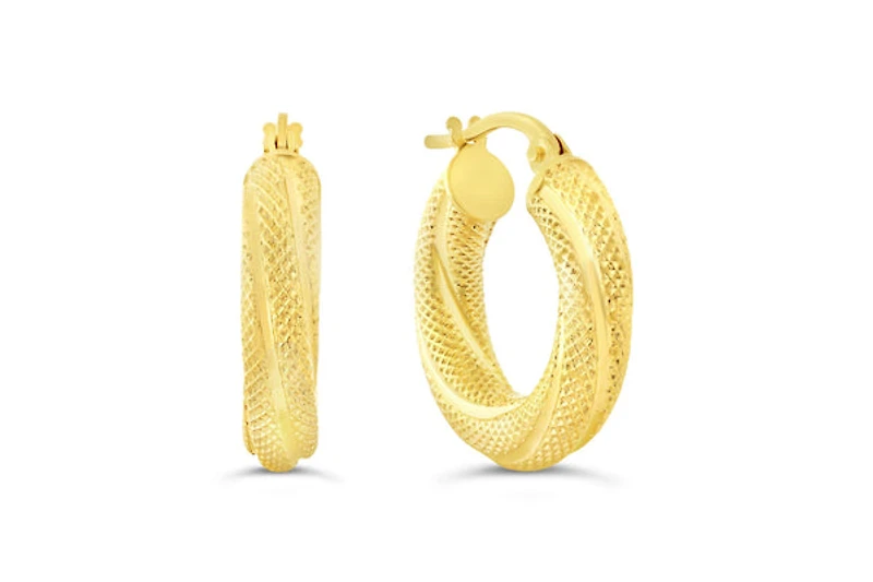 10K Yellow Gold Textured Huggies/Earrings