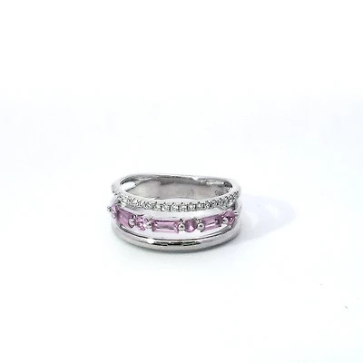 14K White Gold Pink Sapphire & Diamond Ring
