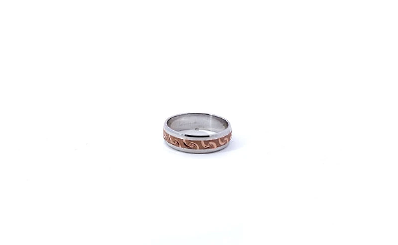 10K 2 Tone Wedding Band  Fancy Pattern 6mm