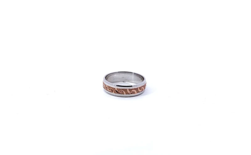 Tracking - 10K 2 Tone Wedding Band  Fancy Pattern 6mm - 4.5