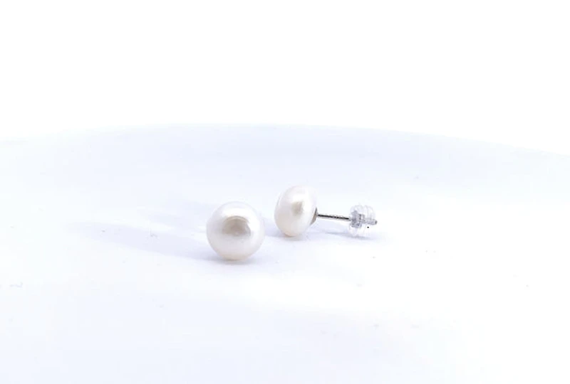 925 Sterling Silver 9-10mm Fresh Water White Pearl Earrings
