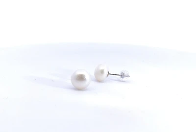 925 Sterling Silver 9-10mm Fresh Water White Pearl Earrings