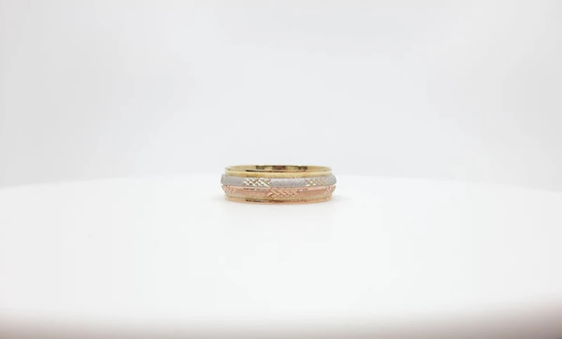 Tracking - 10K 3 Tone Wedding Band Fancy Pattern