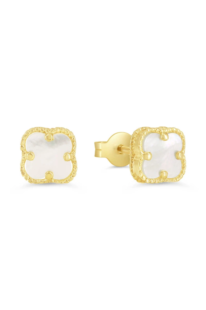 10K Yellow Gold Clover Stud Earrings