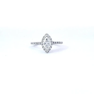 14K White Gold 0.97cttw Lab Grown Marquise Cut Halo Diamond Ring