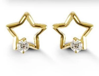 14K Yellow Gold Baby Star Earrings with Cubic Zirconia Screwback