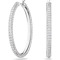 Dextera - Stone hoop earrings, Pavé, Large, White, Rhodium plated - 5389432