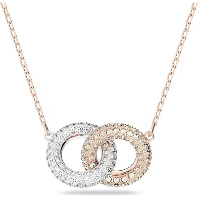 Stone necklace, Intertwined circles, White, Rose gold-tone plated - 5414999