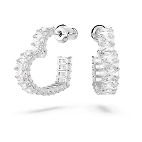 Swarovski Matrix hoop earrings, Baguette cut, Heart, Small, White, Rhodium plated - 5653170/5689693 (SS)