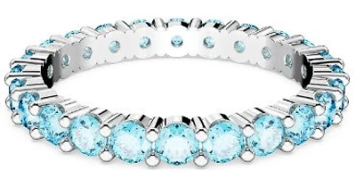 Swarovski Matrix ring, Round cut, Blue, Rhodium plated - 5658671