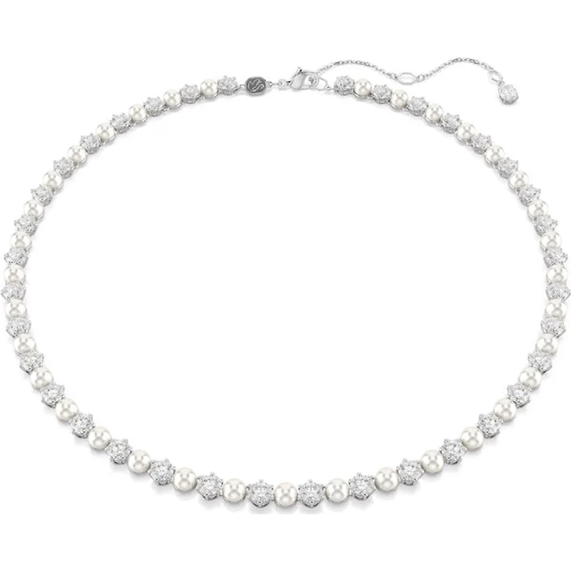 Swarovski - Matrix Tennis necklace, Crystal pearl, Round cut, White, Rhodium plated 5689623