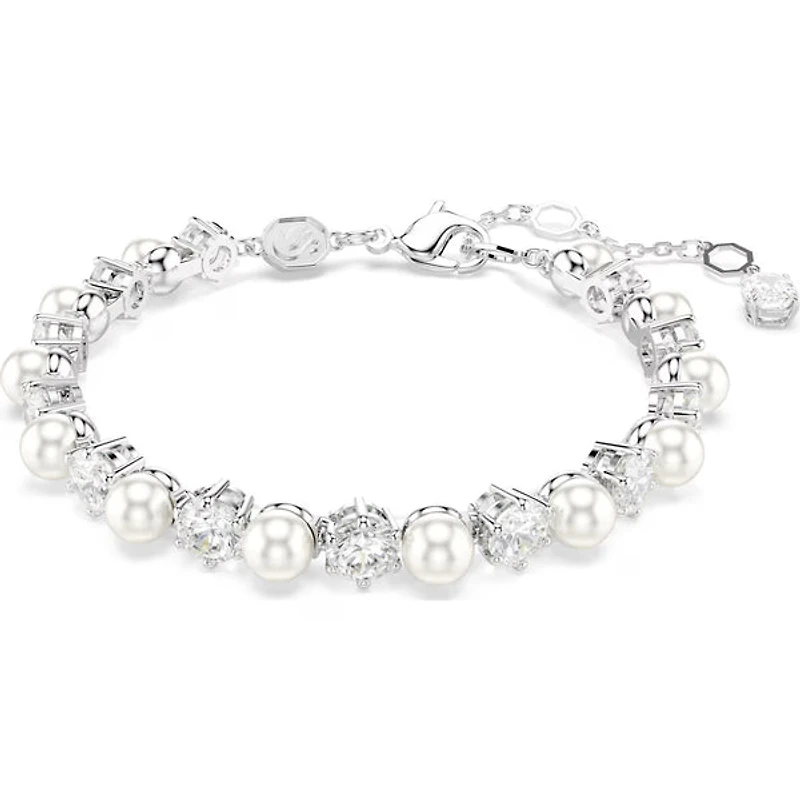 Swarovski - Matrix Tennis bracelet, Crystal pearl, Round cut, White, Rhodium plated 5689625