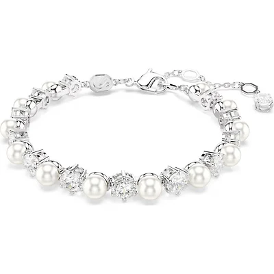 Swarovski - Matrix Tennis bracelet, Crystal pearl, Round cut, White, Rhodium plated 5689625
