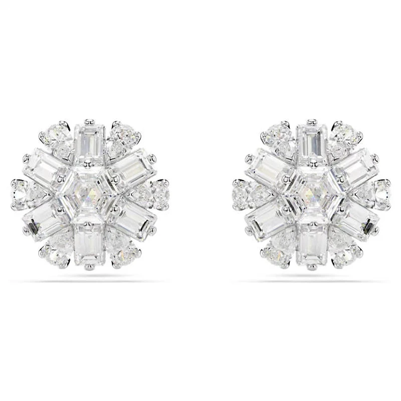 Swarovski Idyllia stud earrings, Mixed cuts, Snowflake, White, Rhodium plated - 5691483/5701593 (SS)