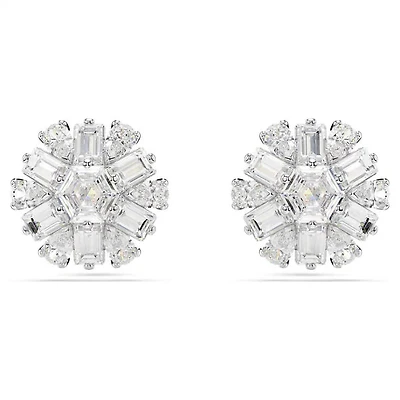 Swarovski Idyllia stud earrings, Mixed cuts, Snowflake, White, Rhodium plated - 5691483/5701593 (SS)