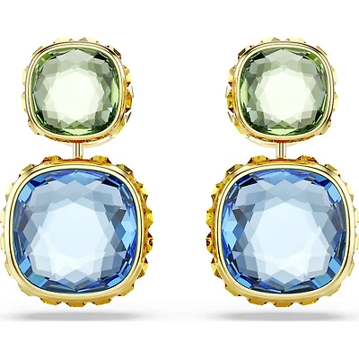 Swarovski - Chroma drop earrings, Cushion cut, Multicolored, Gold-tone plated 5692492