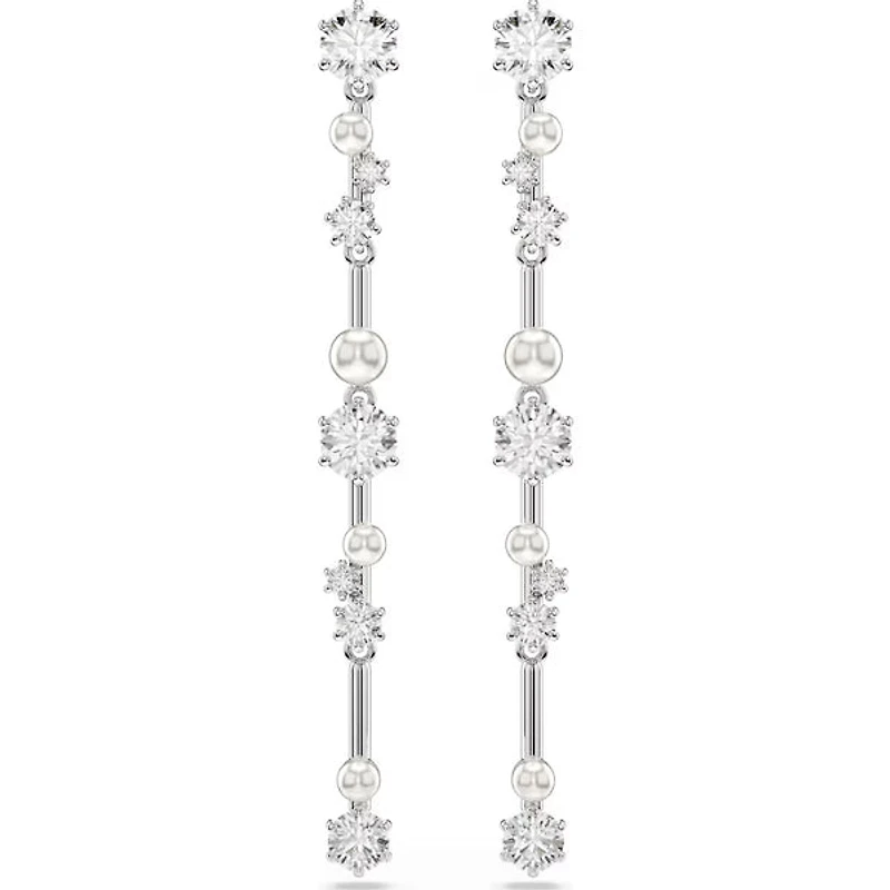 Swarovski - Constella drop earrings, Crystal pearl, Round cuts, White, Rhodium plated 5705614