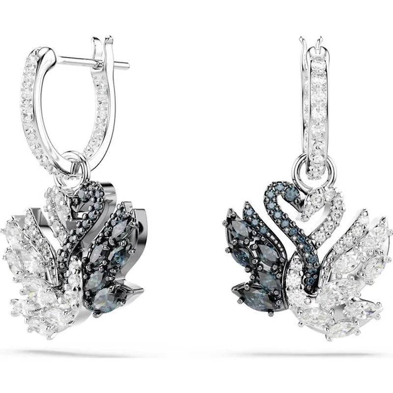 Swarovski - Swan drop earrings, Swan, Black, Rhodium plated - 5705728
