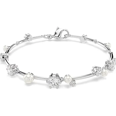 Swarovski - Constella Tennis bracelet, Crystal pearl, Round cuts, White, Rhodium plated 5707511
