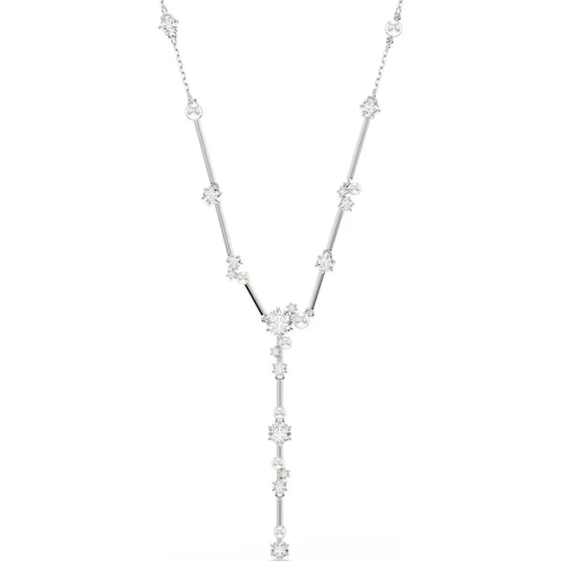 Swarovski - Constella Y necklace, Crystal pearl, Round cuts, White, Rhodium plated 5711830