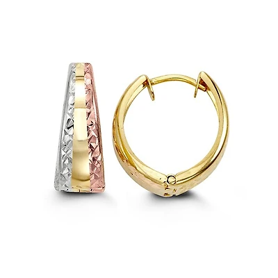 10K Tri Tone Gold Hoop / Huggie / Hinged Earrings