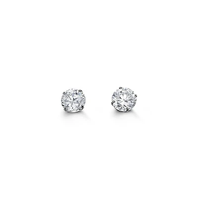 14K White Gold 3mm Round Cubic Zirconia Stud Earrings