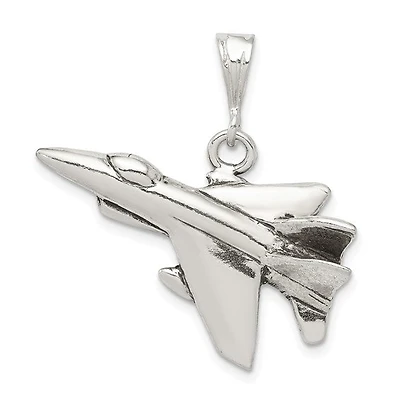 925 Sterling Silver Jet Fighter Antique Finish Charm - 30mm x 18mm