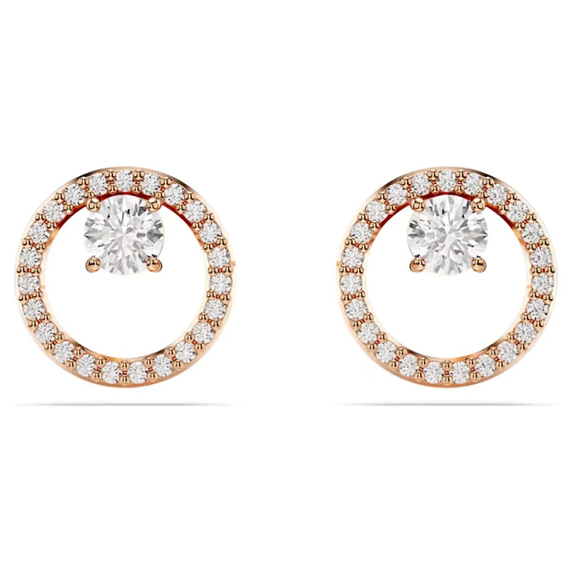 Swarovski Constella stud earrings, Round cut, White, Rose tone plated - 5692263/5701587 (SS)