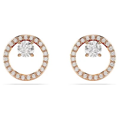 Swarovski Constella stud earrings, Round cut, White, Rose tone plated - 5692263/5701587 (SS)