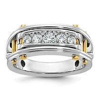 14k Two-Tone Yellow and White Gold 0.50cttw Round Cut Diamond Men's Ring