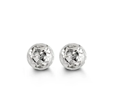 10K White Gold Diamond Cut Ball Earrings 5mm
